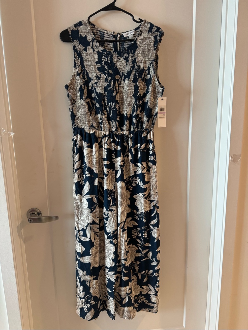 Calvin Klein Navy and Cream Floral Sleeveless Jumpsuit